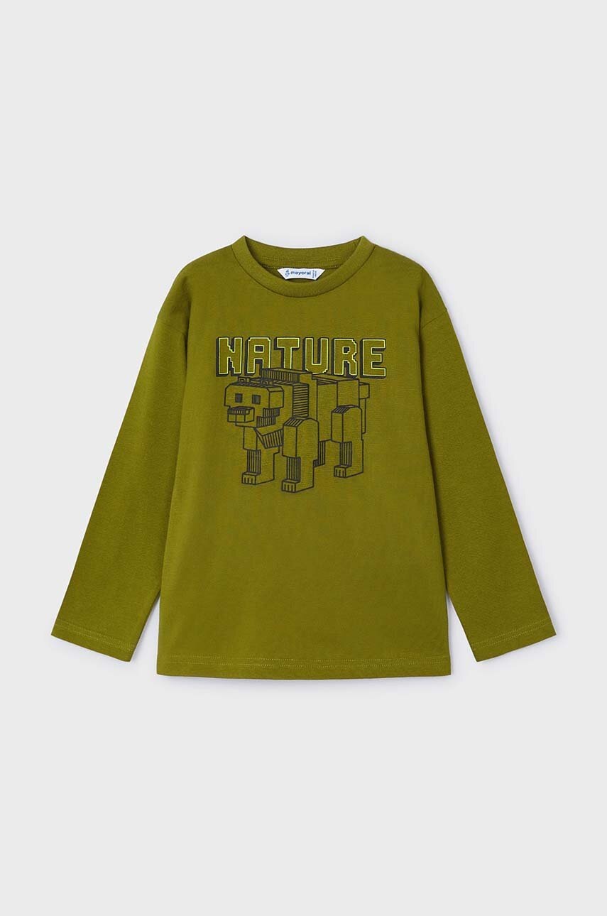 Хлопковый детский лонгслив Mayoral цвет зелёный с принтом 4051