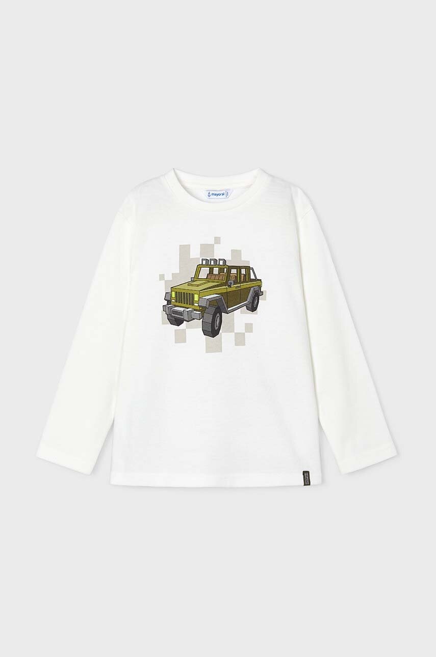 Хлопковый детский лонгслив Mayoral цвет зелёный с принтом 4052