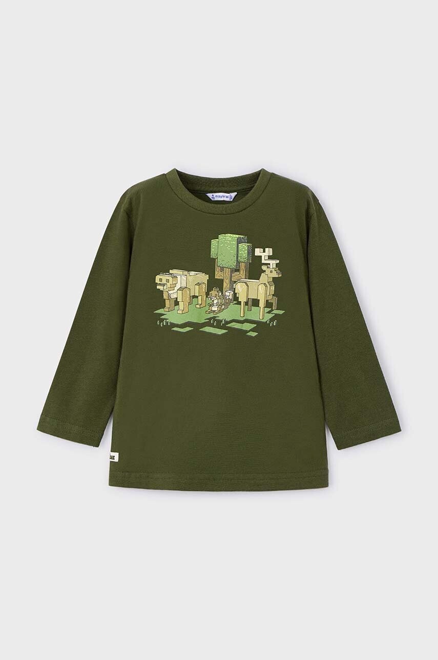 Mayoral longsleeve din bumbac pentru copii culoarea verde, cu imprimeu, 4054
