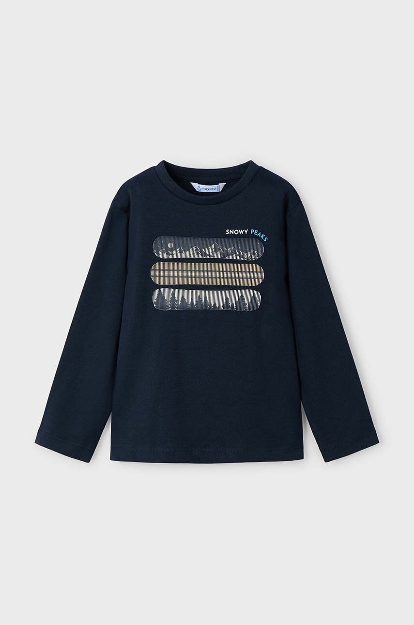Mayoral longsleeve din bumbac pentru copii culoarea albastru marin, cu imprimeu, 4055