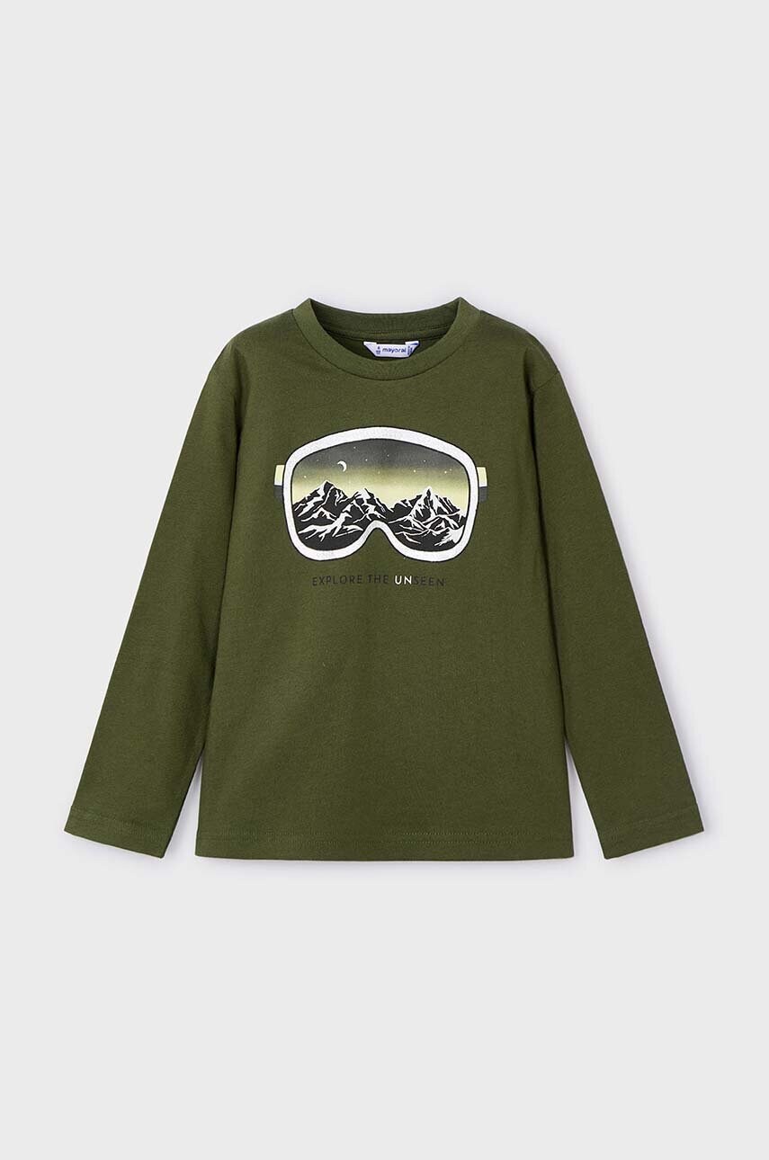 Mayoral longsleeve din bumbac pentru copii culoarea verde, cu imprimeu, 4056