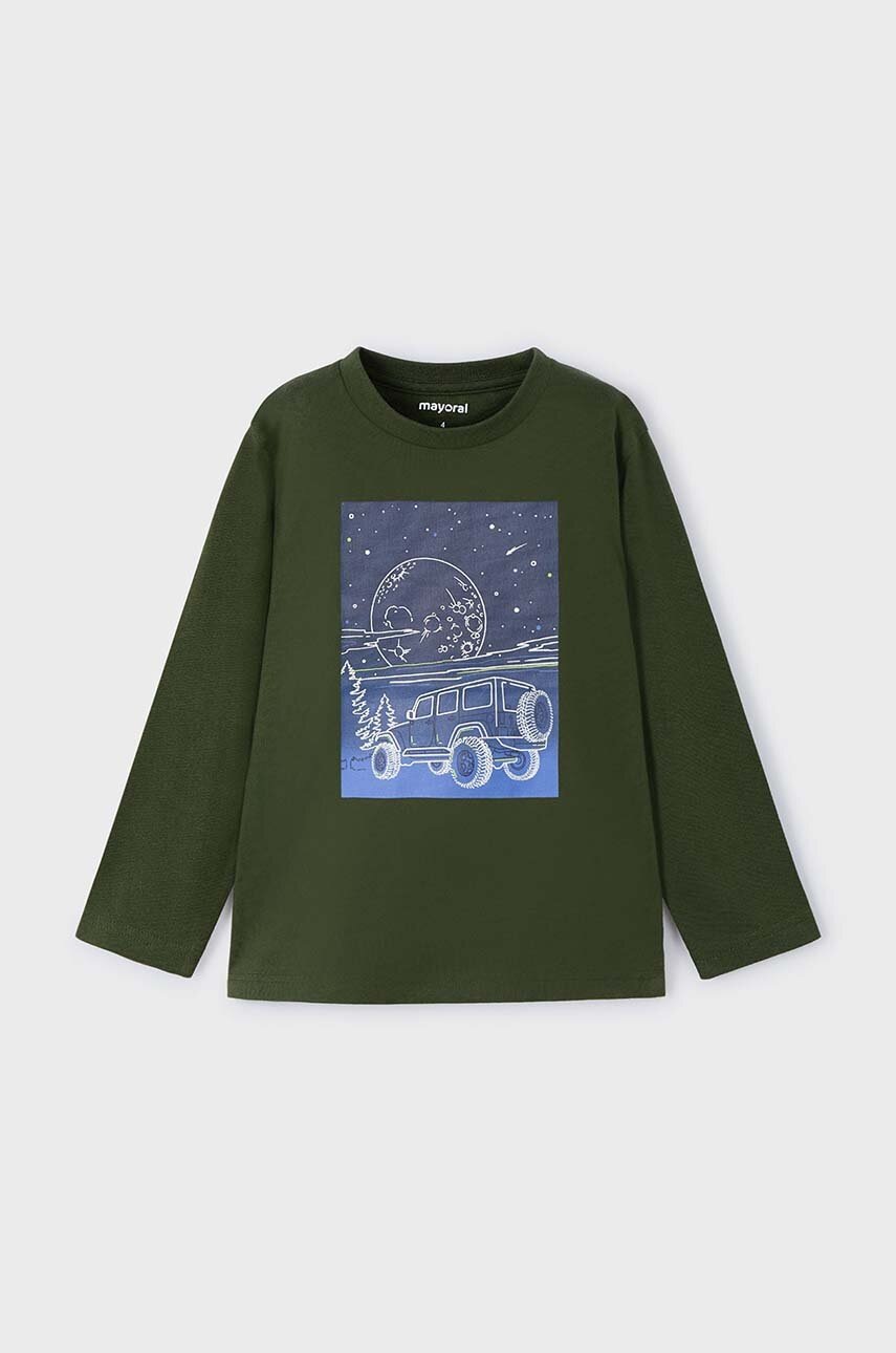 Mayoral longsleeve din bumbac pentru copii culoarea verde, cu imprimeu, 4057