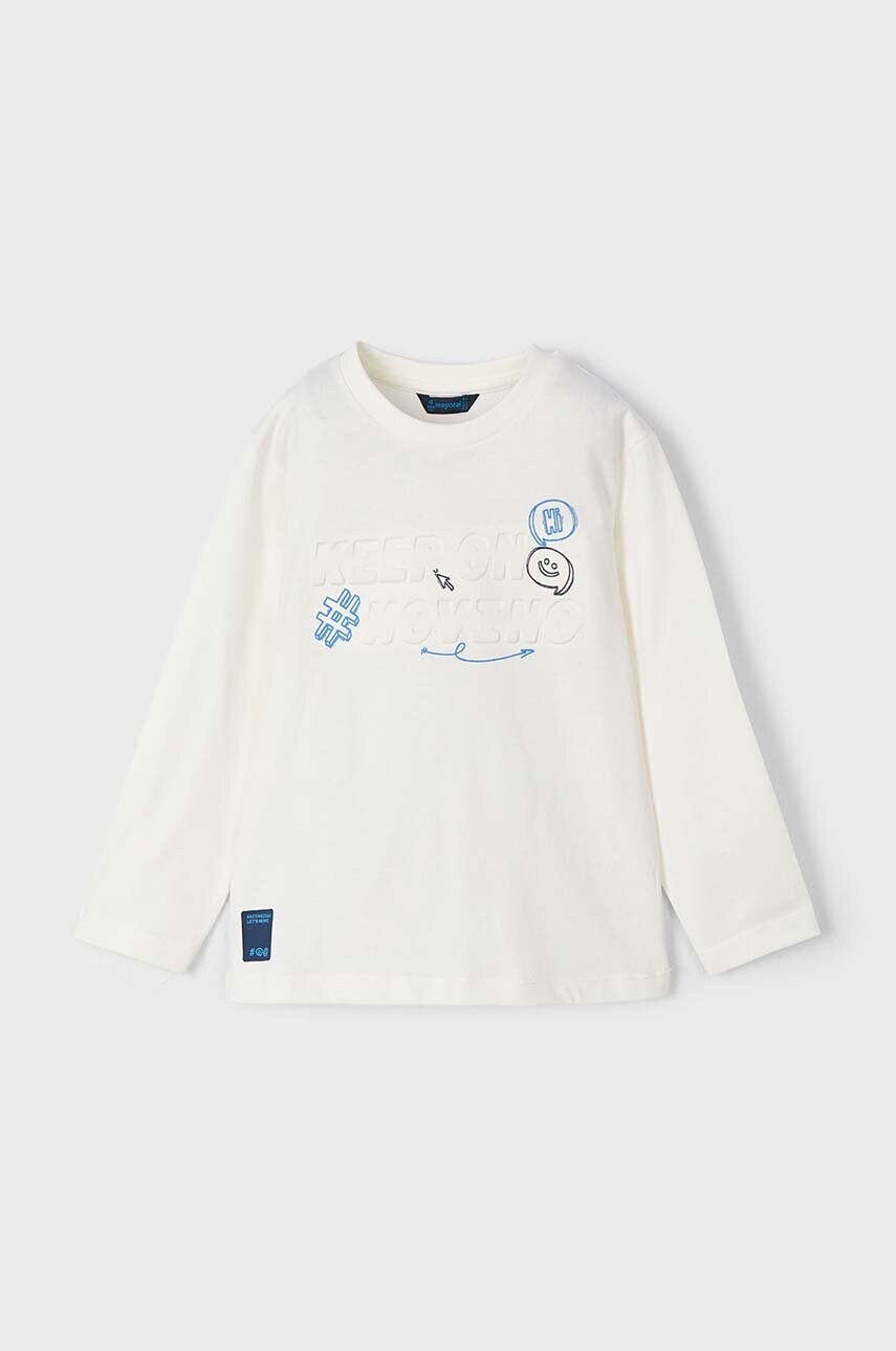 Mayoral longsleeve din bumbac pentru copii culoarea bej, cu imprimeu, 4060