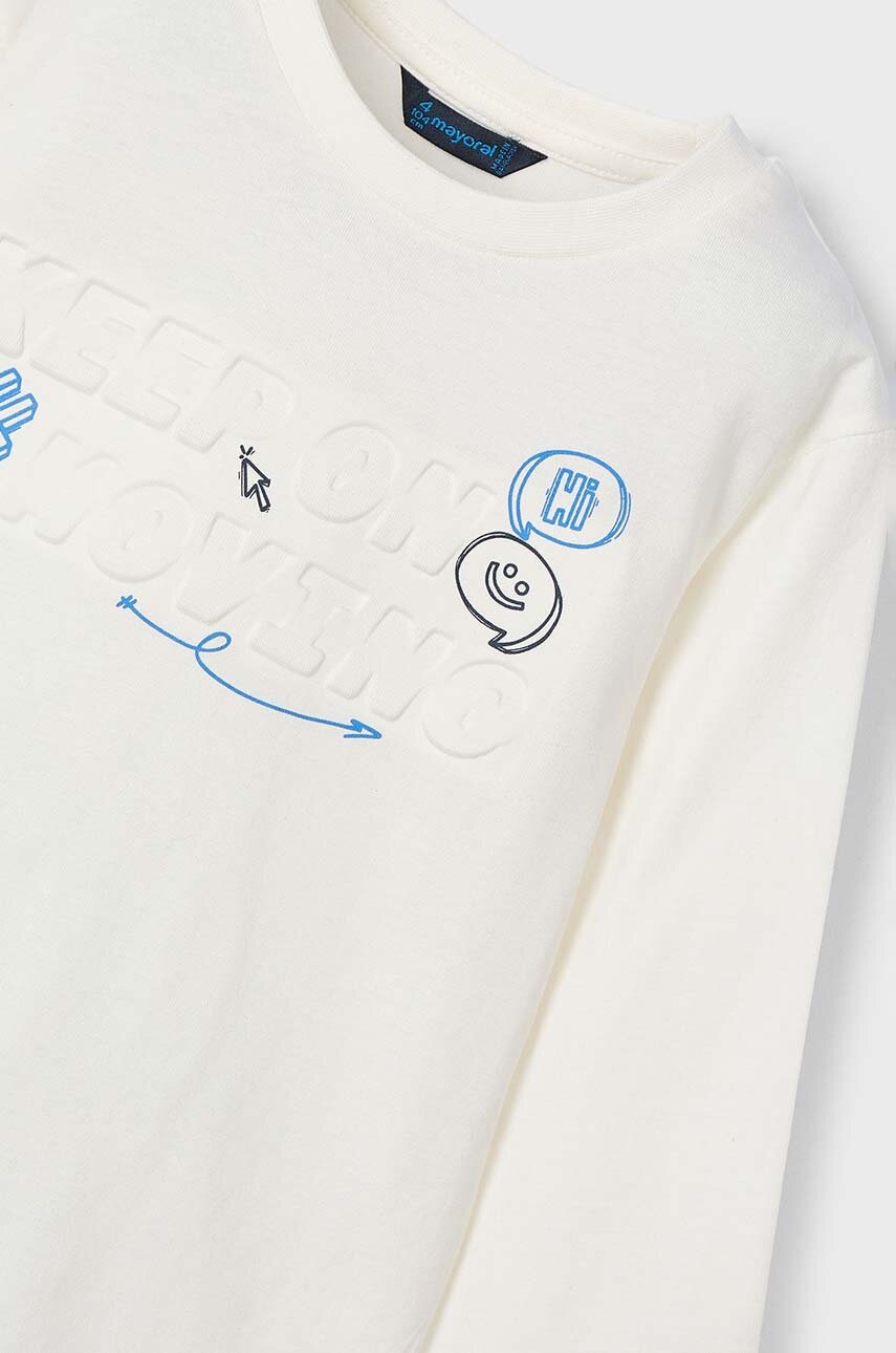 Хлопковый детский лонгслив Mayoral цвет бежевый с принтом 4060 Хлопковый детский лонгслив Mayoral цвет бежевый с принтом 4060