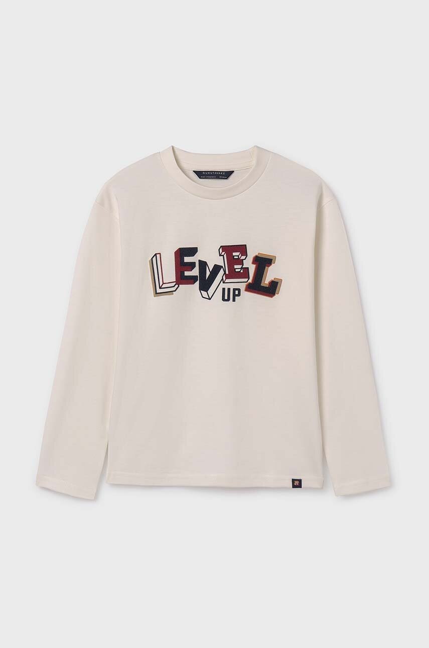 Хлопковый детский лонгслив Mayoral цвет бежевый с принтом 7079
