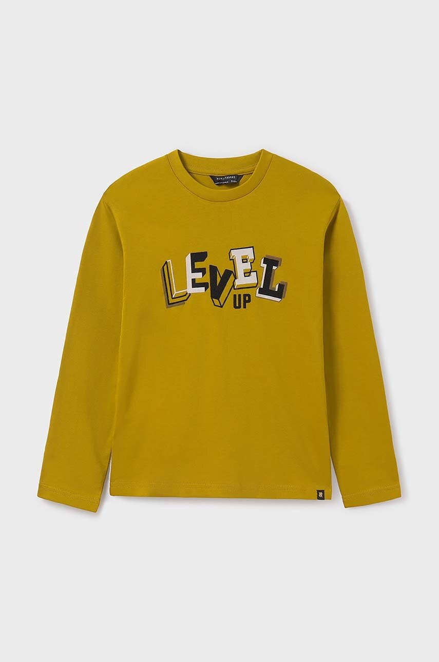 Mayoral longsleeve din bumbac pentru copii culoarea galben, cu imprimeu, 7079
