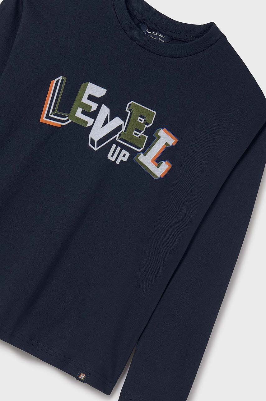 Хлопковый детский лонгслив Mayoral цвет синий с принтом 7079 Хлопковый детский лонгслив Mayoral цвет синий с принтом 7079