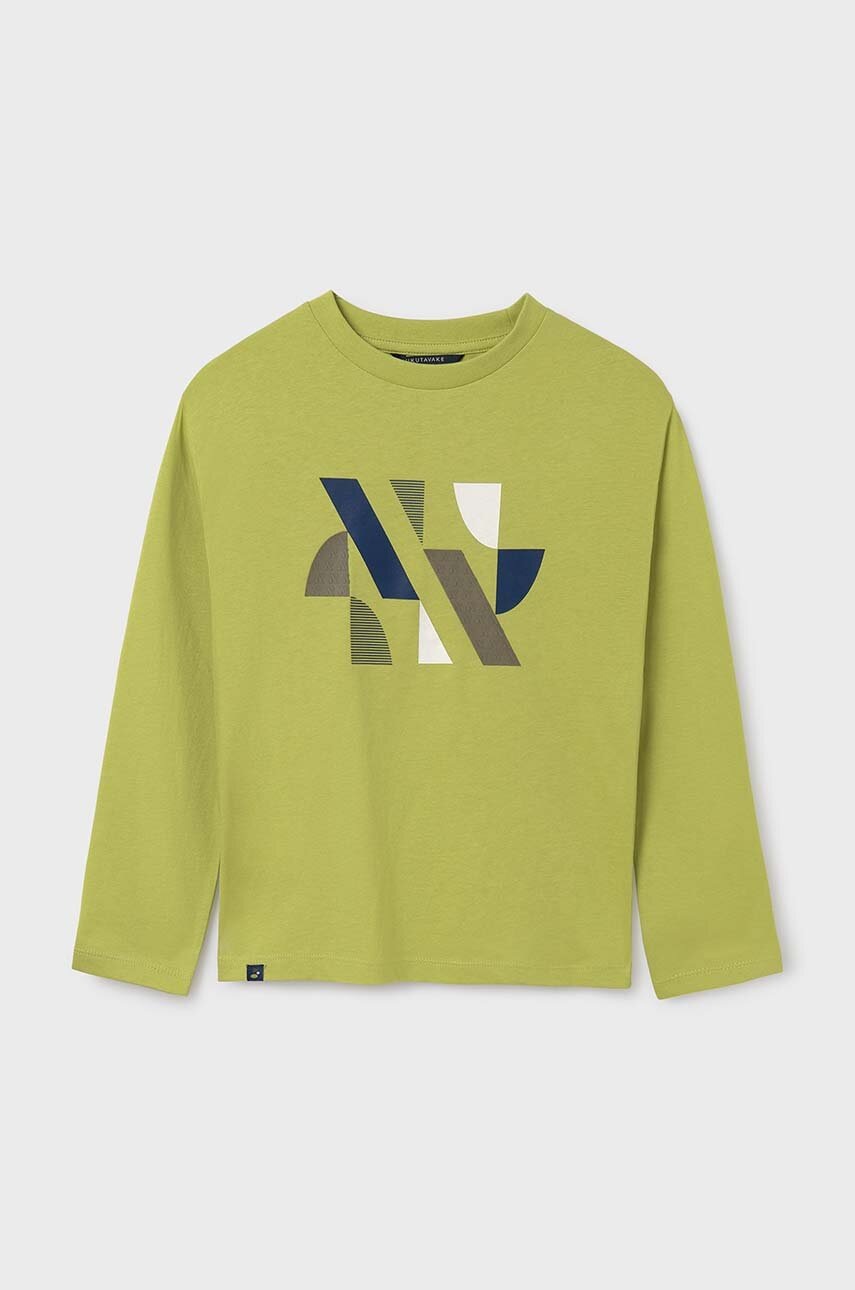 Хлопковый детский лонгслив Mayoral цвет зелёный с принтом 7080
