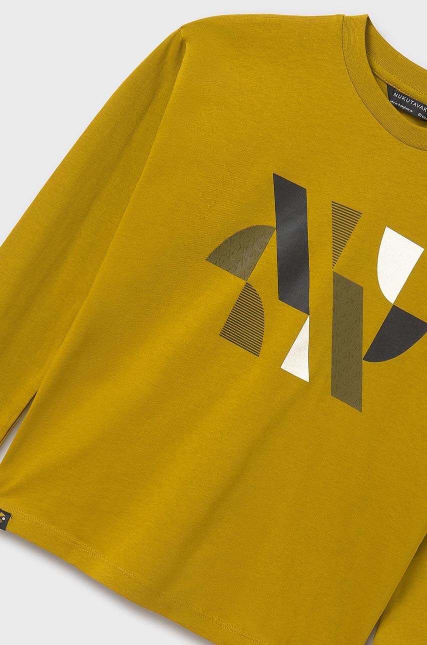 Хлопковый детский лонгслив Mayoral цвет зелёный с принтом 7080