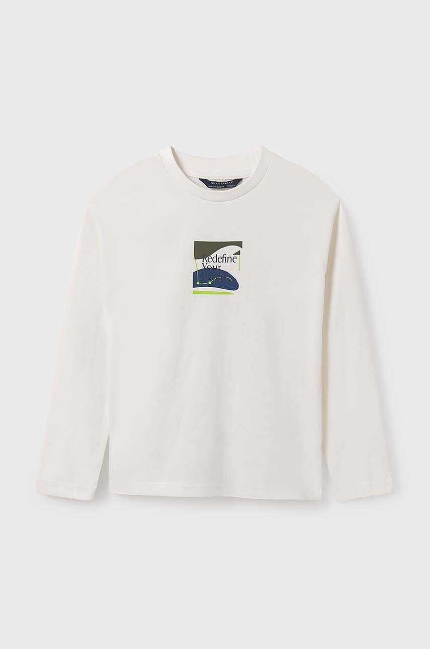 Mayoral longsleeve din bumbac pentru copii culoarea bej, cu imprimeu, 7082