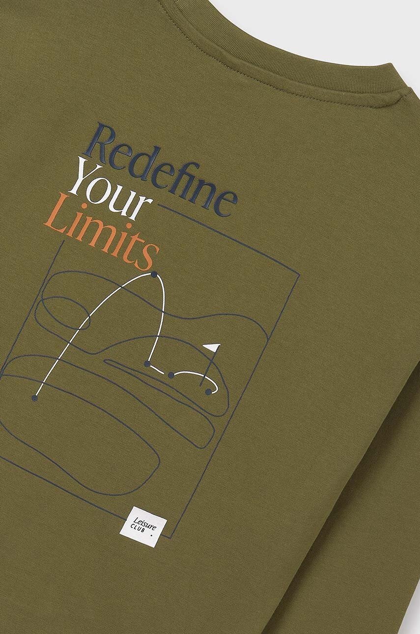 Хлопковый детский лонгслив Mayoral цвет зелёный с принтом 7082