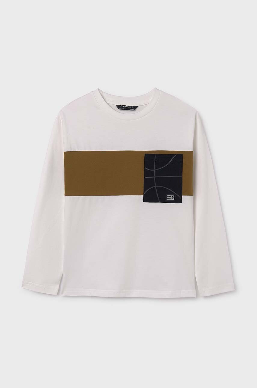 Хлопковый детский лонгслив Mayoral цвет бежевый с принтом 7084