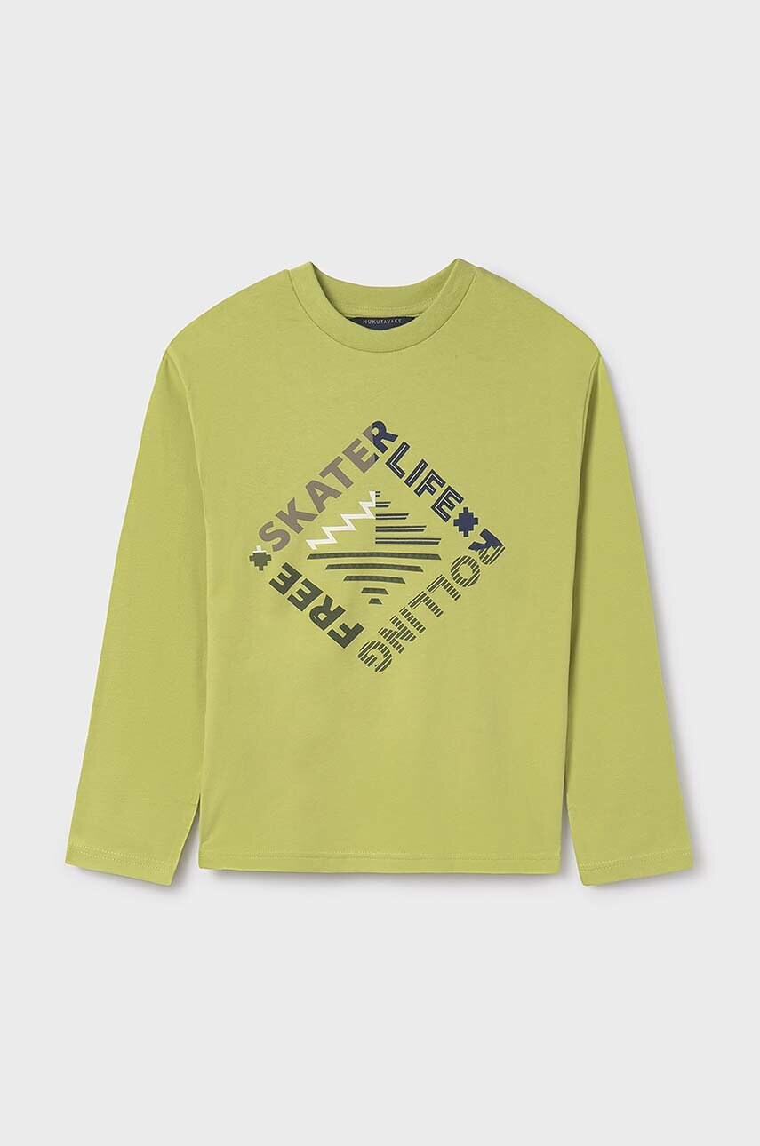 Mayoral longsleeve din bumbac pentru copii culoarea verde, cu imprimeu, 7086