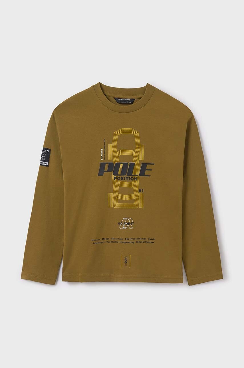 Mayoral longsleeve din bumbac pentru copii culoarea bej, cu imprimeu, 7087