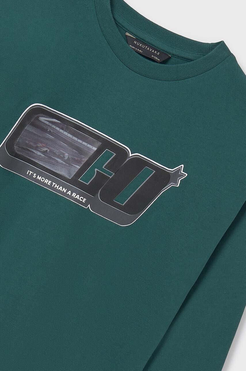 Хлопковый детский лонгслив Mayoral цвет зелёный с принтом 7088 Хлопковый детский лонгслив Mayoral цвет зелёный с принтом 7088