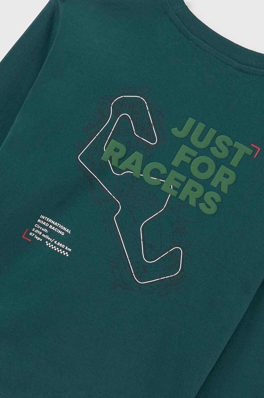 Хлопковый детский лонгслив Mayoral цвет зелёный с принтом 7089 Хлопковый детский лонгслив Mayoral цвет зелёный с принтом 7089