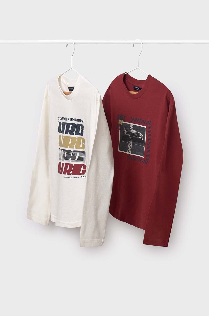 Mayoral longsleeve din bumbac pentru copii 2-pack culoarea rosu, cu imprimeu, 7090