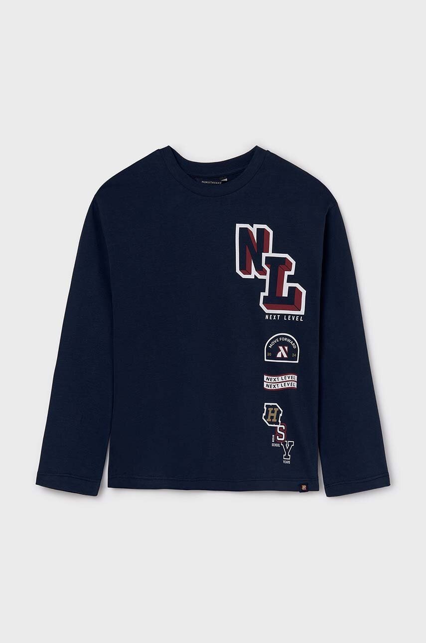 Хлопковый детский лонгслив Mayoral цвет чёрный с принтом 7092