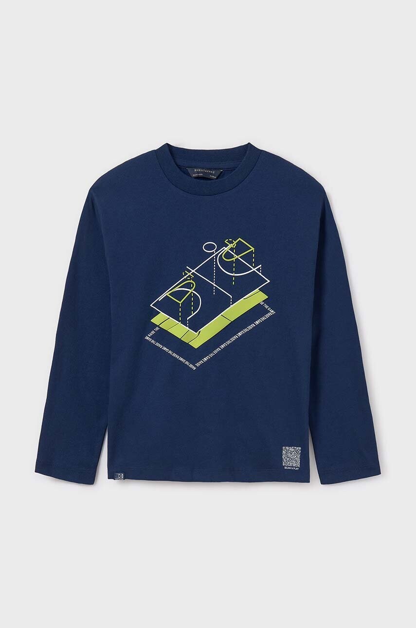 Mayoral longsleeve din bumbac pentru copii culoarea albastru marin, cu imprimeu, 7093