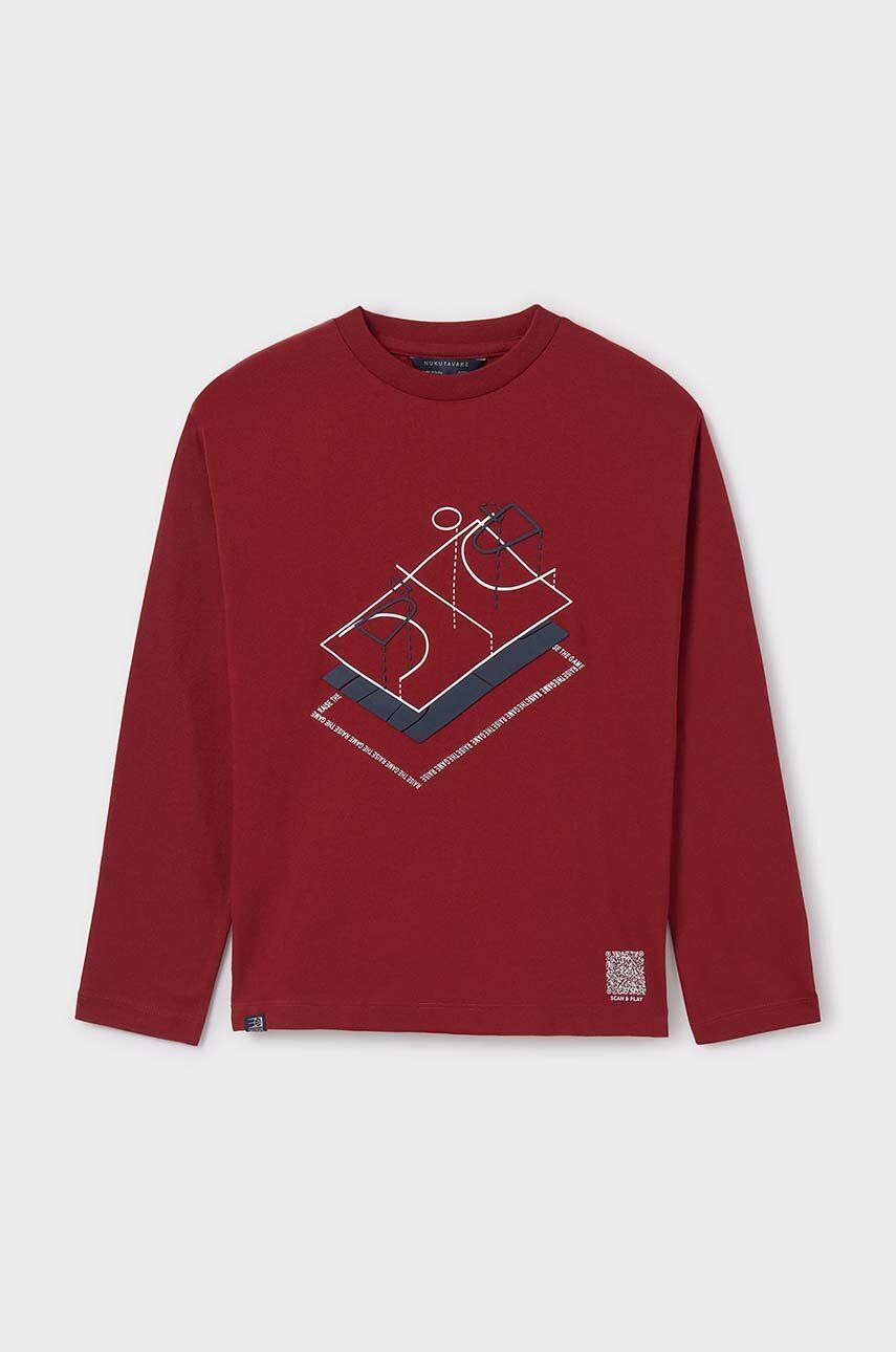 Mayoral longsleeve din bumbac pentru copii culoarea bordo, cu imprimeu, 7093