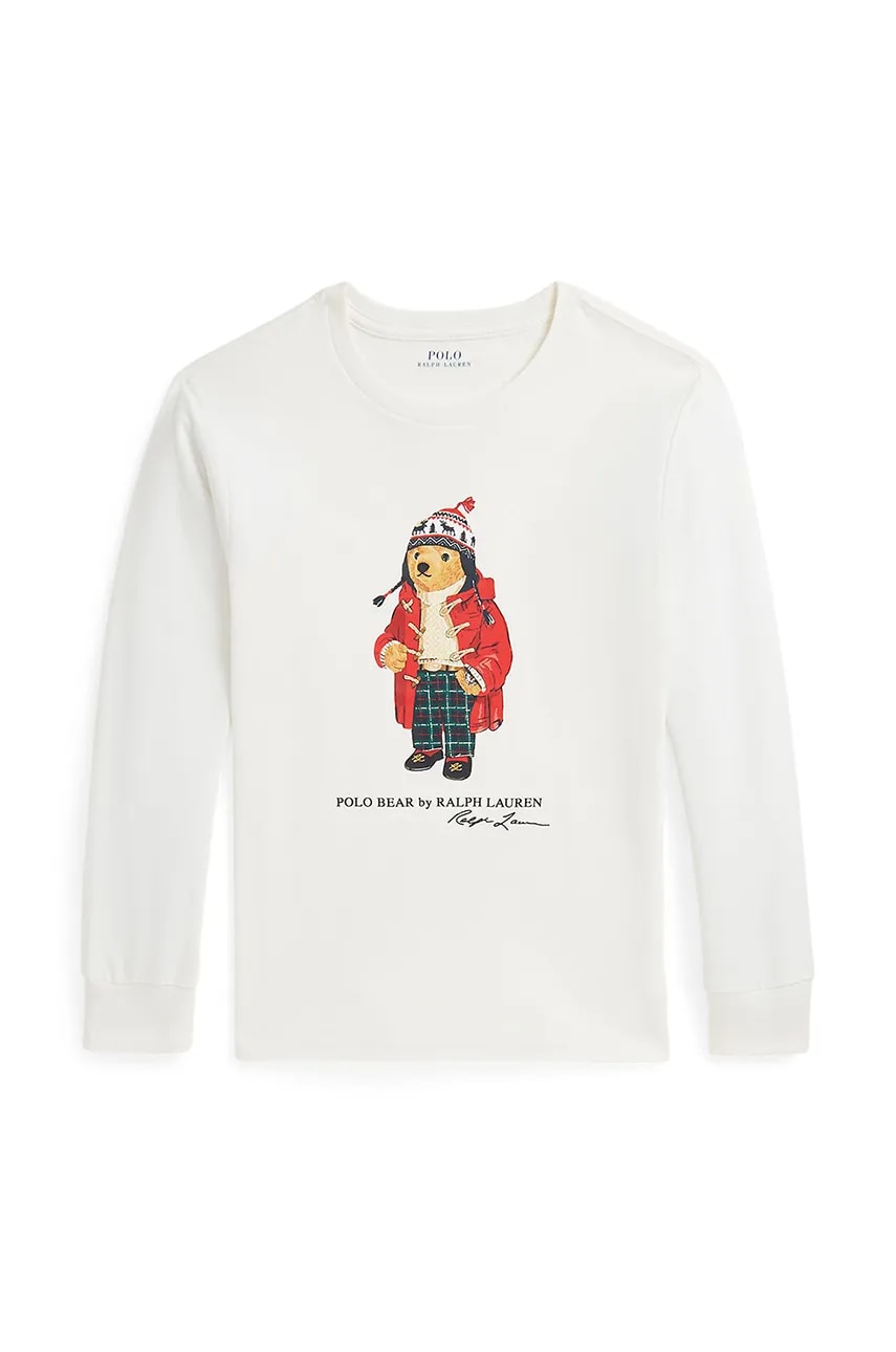 Levně Dětské bavlněné tričko s dlouhým rukávem Polo Ralph Lauren bílá barva, s potiskem, 323883620008