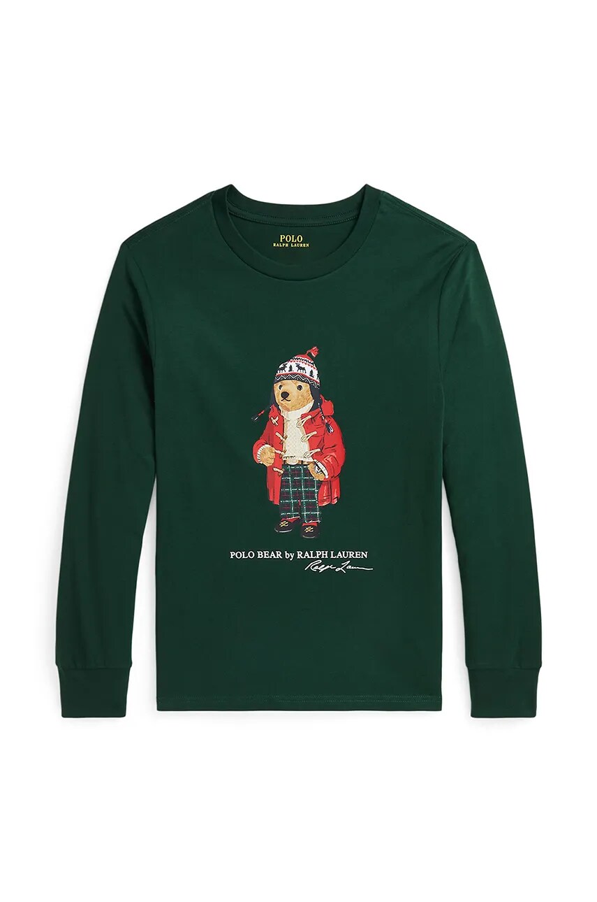 Levně Dětské bavlněné tričko s dlouhým rukávem Polo Ralph Lauren zelená barva, s potiskem, 323883620009