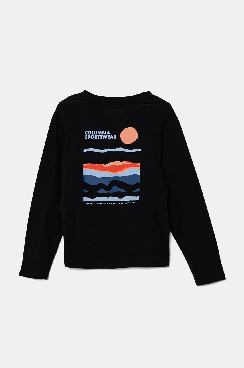 Дитячий бавовняний лонгслів Columbia Dobson Pass колір чорний з принтом 1954931