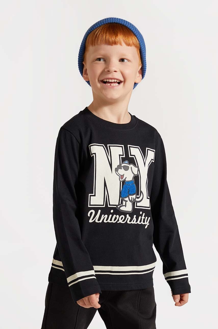 Coccodrillo longsleeve din bumbac pentru copii culoarea negru, cu imprimeu, ACADEMY BOY KIDS Coccodrillo longsleeve din bumbac pentru copii culoarea negru, cu imprimeu, ACADEMY BOY KIDS