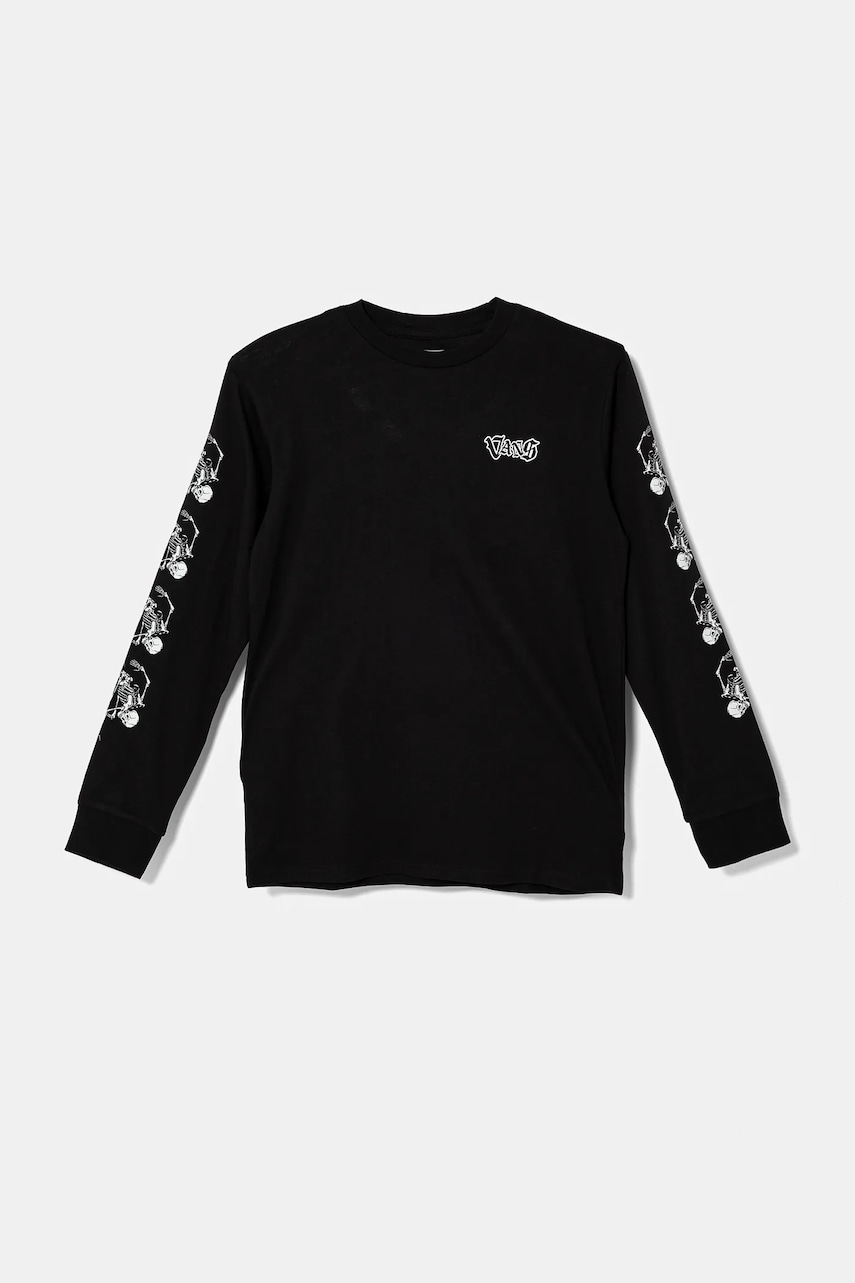 Vans longsleeve din bumbac pentru copii Bad 2 Da Bone culoarea negru, cu imprimeu, VN000JWKBLK1 Vans longsleeve din bumbac pentru copii Bad 2 Da Bone culoarea negru, cu imprimeu, VN000JWKBLK1