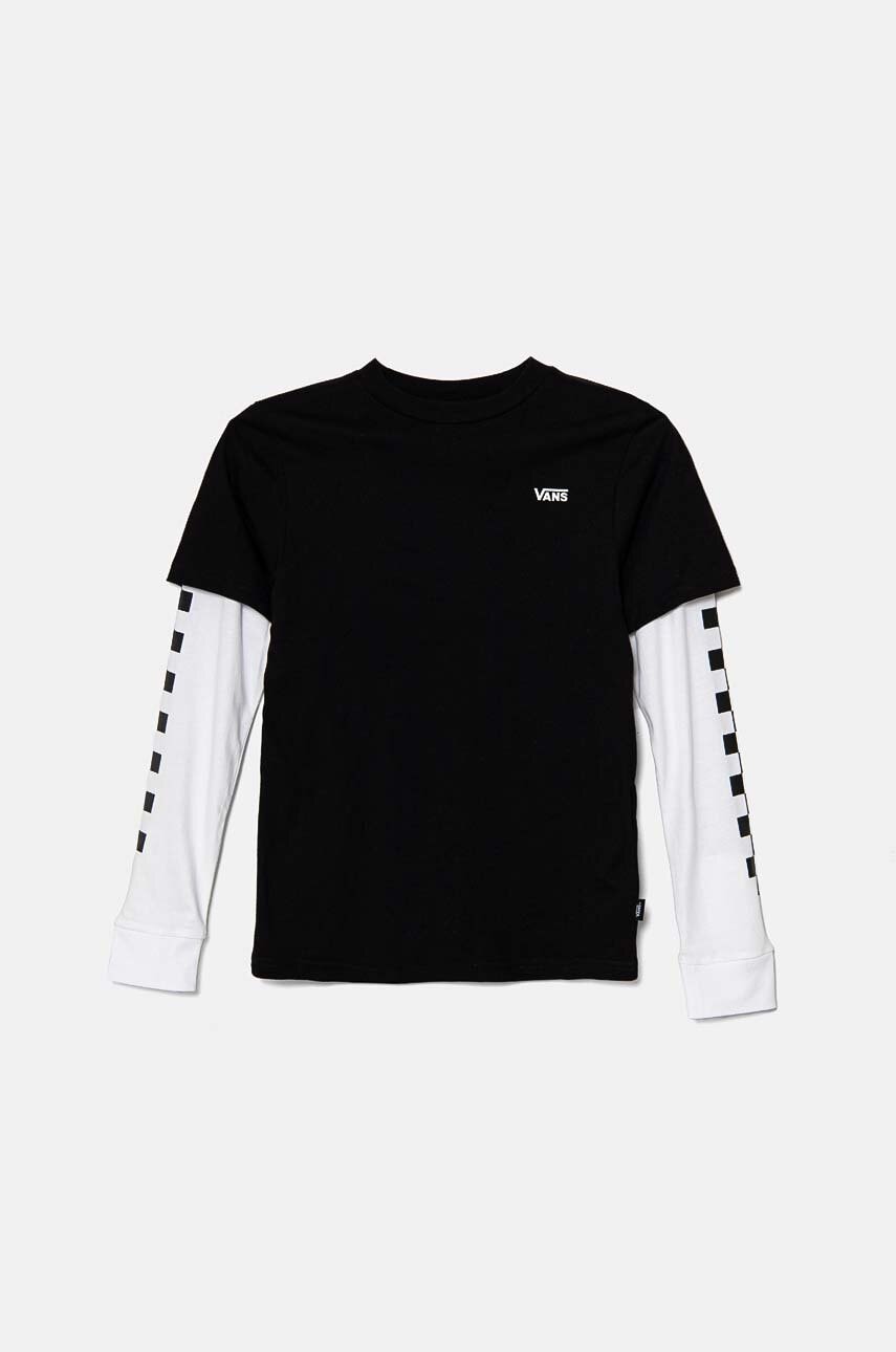 Vans longsleeve din bumbac pentru copii BY LONG CHECK TWOFER culoarea negru, cu imprimeu, VN0A49OYBLK1 Vans longsleeve din bumbac pentru copii BY LONG CHECK TWOFER culoarea negru, cu imprimeu, VN0A49OYBLK1