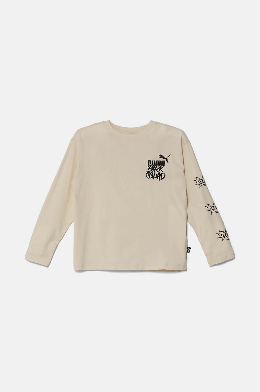Puma longsleeve din bumbac pentru copii ESS+ MID 90s LS Tee culoarea bej, cu imprimeu, 681876