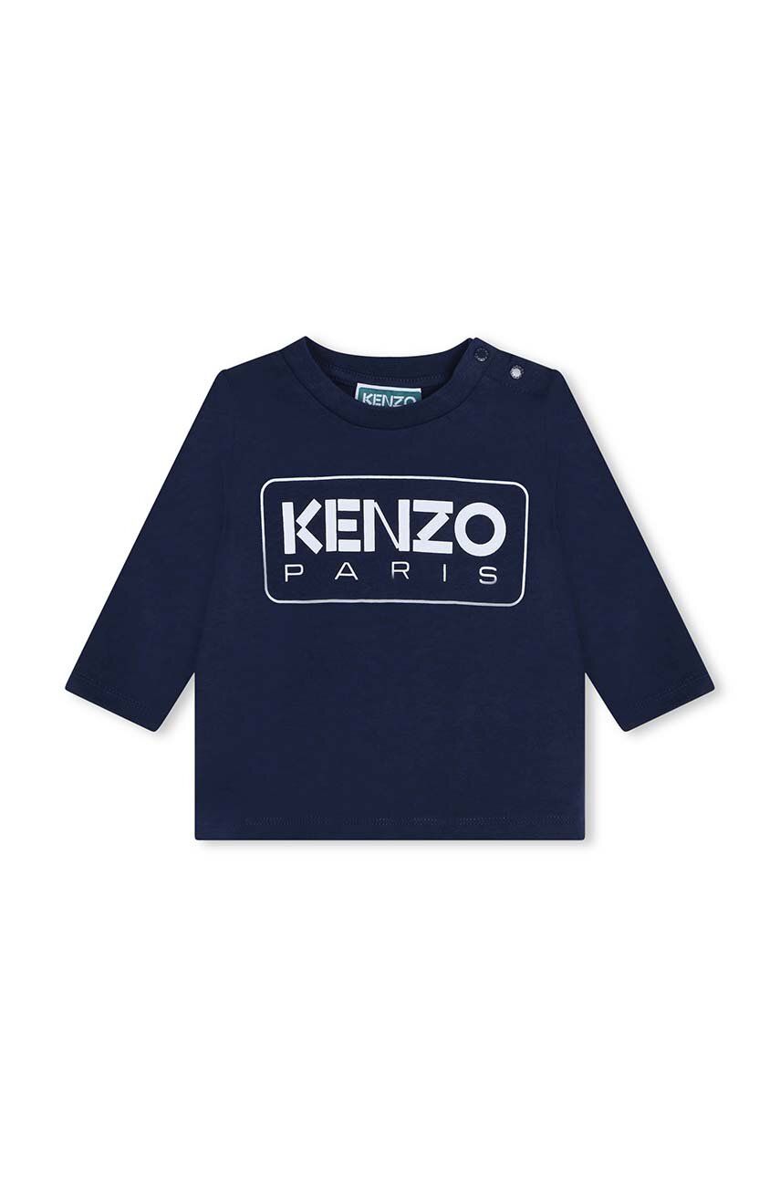 Kenzo Kids longsleeve din bumbac pentru bebeluși culoarea albastru marin, cu imprimeu, K60518