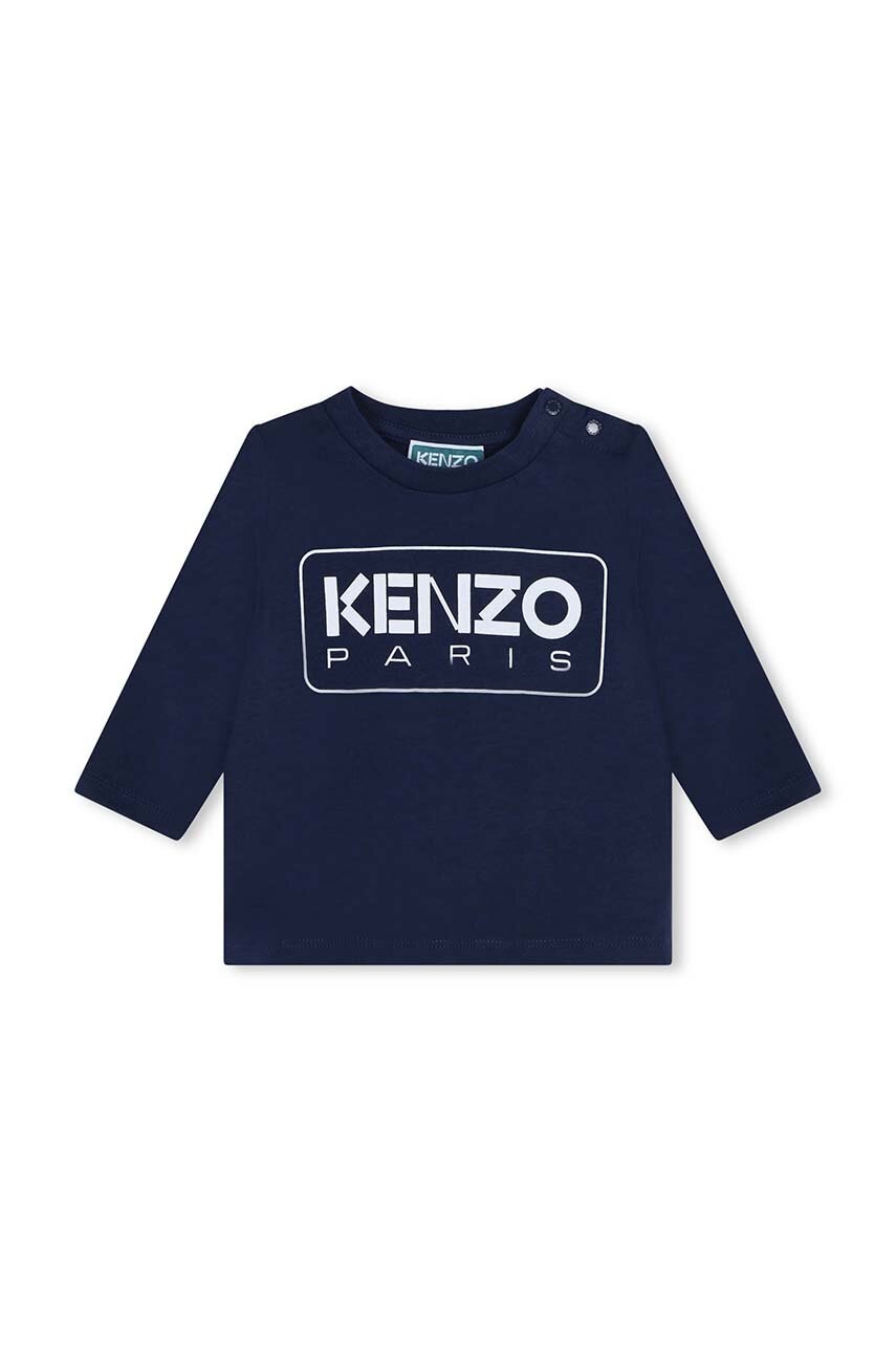 Kenzo Kids longsleeve din bumbac pentru bebeluși culoarea albastru marin, cu imprimeu, K60518