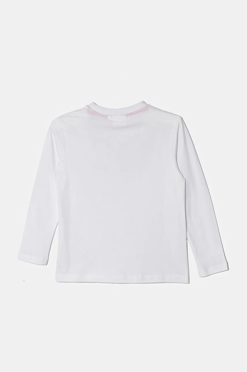 Дитячий бавовняний лонгслів HUGO колір білий з принтом G00145 Дитячий бавовняний лонгслів HUGO колір білий з принтом G00145