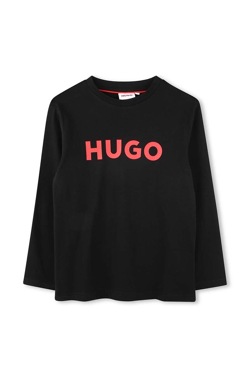 HUGO longsleeve din bumbac pentru copii culoarea negru, cu imprimeu, G00145