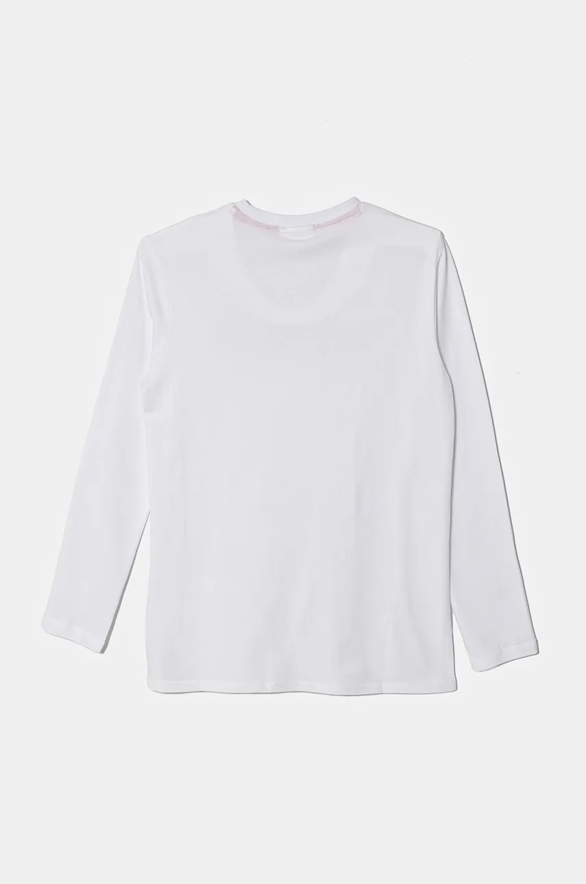 Дитячий бавовняний лонгслів HUGO колір білий з принтом G00145 Дитячий бавовняний лонгслів HUGO колір білий з принтом G00145