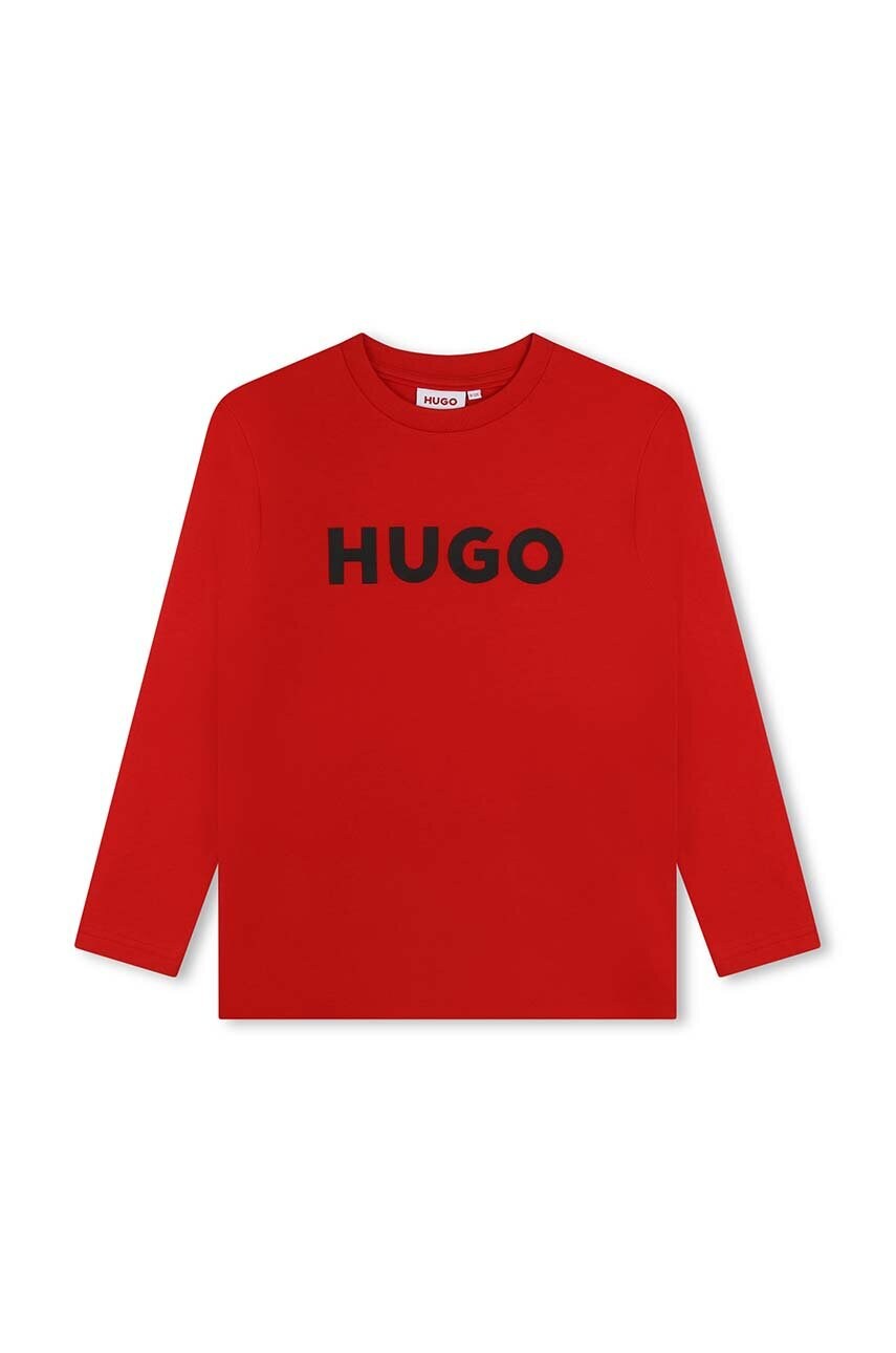 HUGO longsleeve din bumbac pentru copii culoarea rosu, cu imprimeu, G00145