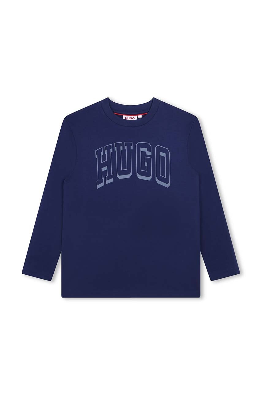 Хлопковый детский лонгслив HUGO цвет синий с принтом G00148 Хлопковый детский лонгслив HUGO цвет синий с принтом G00148