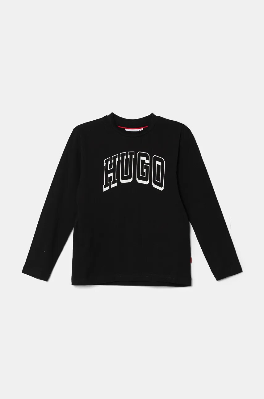 HUGO longsleeve din bumbac pentru copii culoarea negru, cu imprimeu, G00148