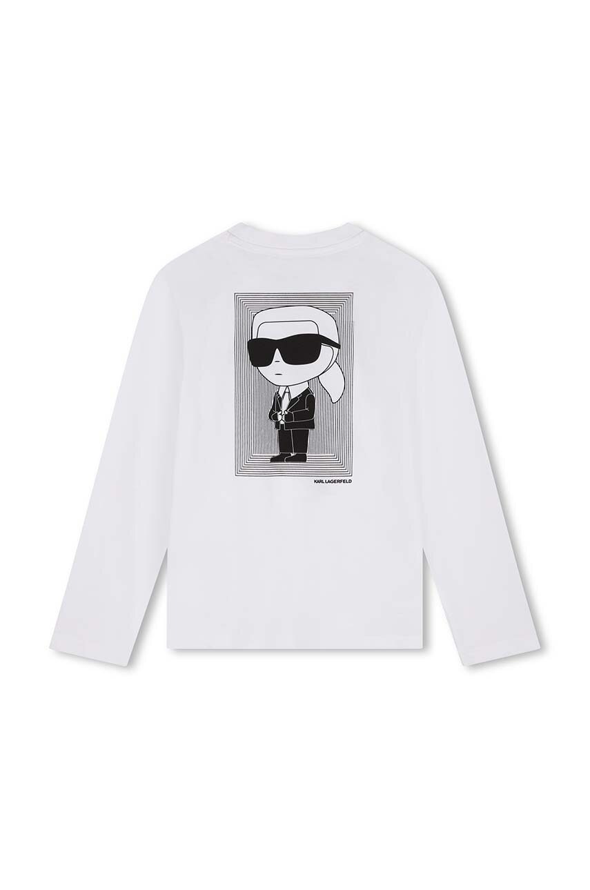 Дитячий бавовняний лонгслів Karl Lagerfeld колір білий з принтом Z30243