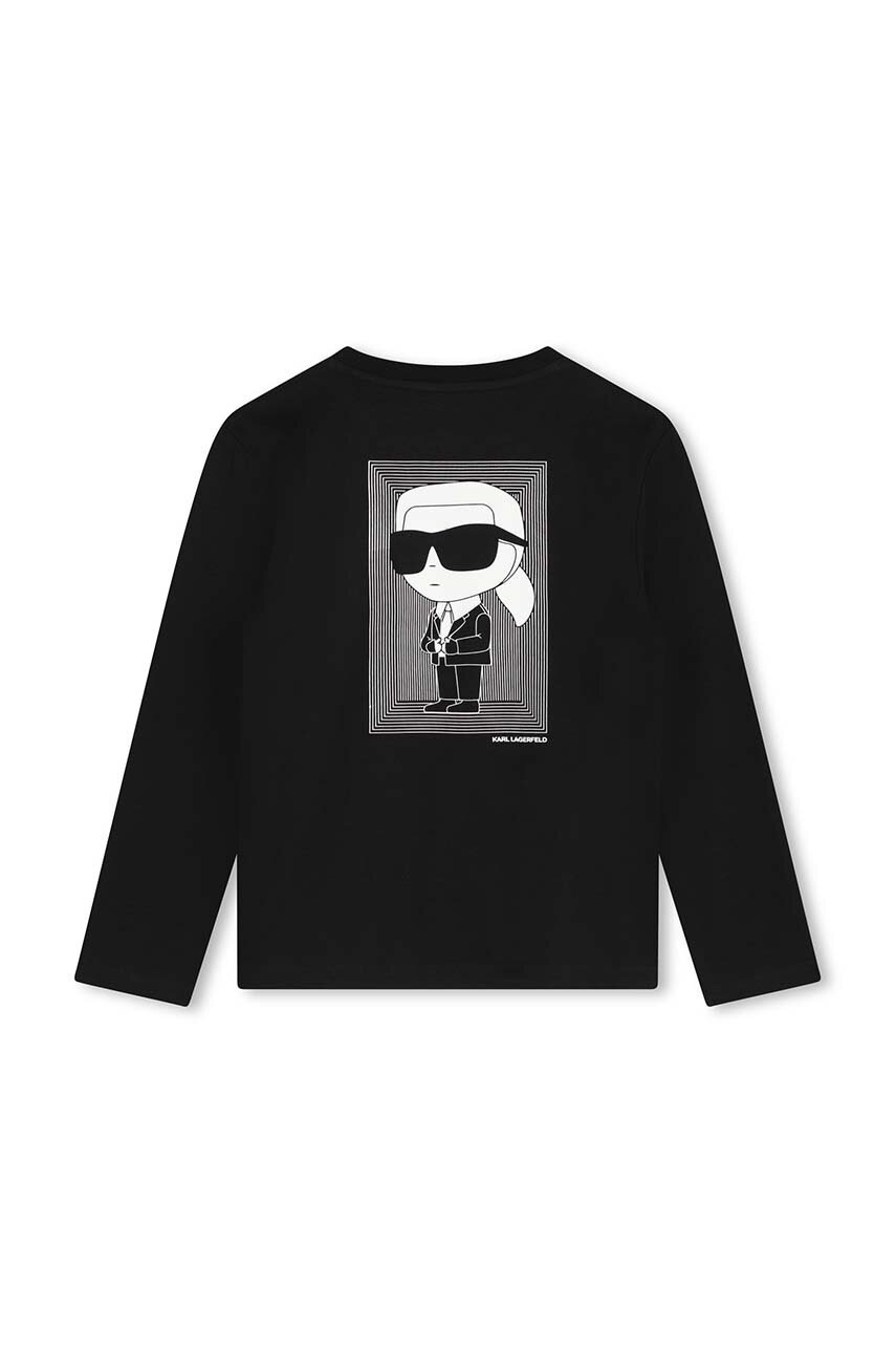 Дитячий бавовняний лонгслів Karl Lagerfeld колір чорний з принтом Z30243