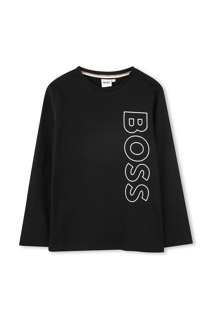 BOSS longsleeve din bumbac pentru copii culoarea negru, cu imprimeu, J51208