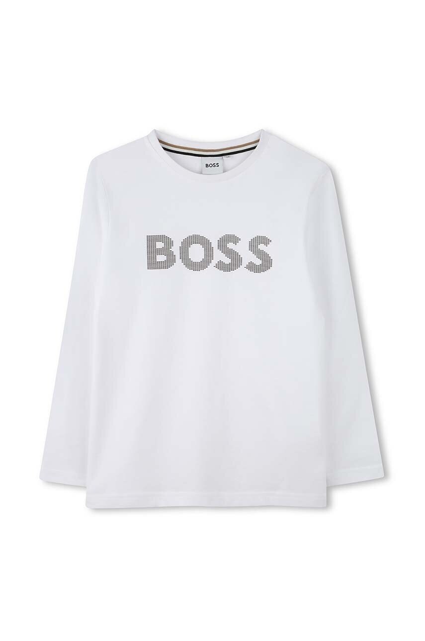 BOSS longsleeve din bumbac pentru copii culoarea alb, cu imprimeu, J51218