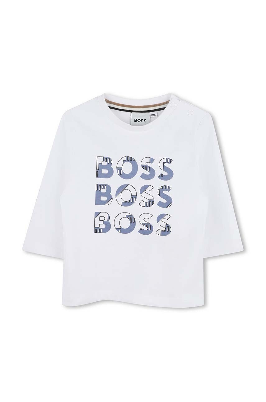 BOSS longsleeve din bumbac pentru bebeluși culoarea alb, cu imprimeu, J51291
