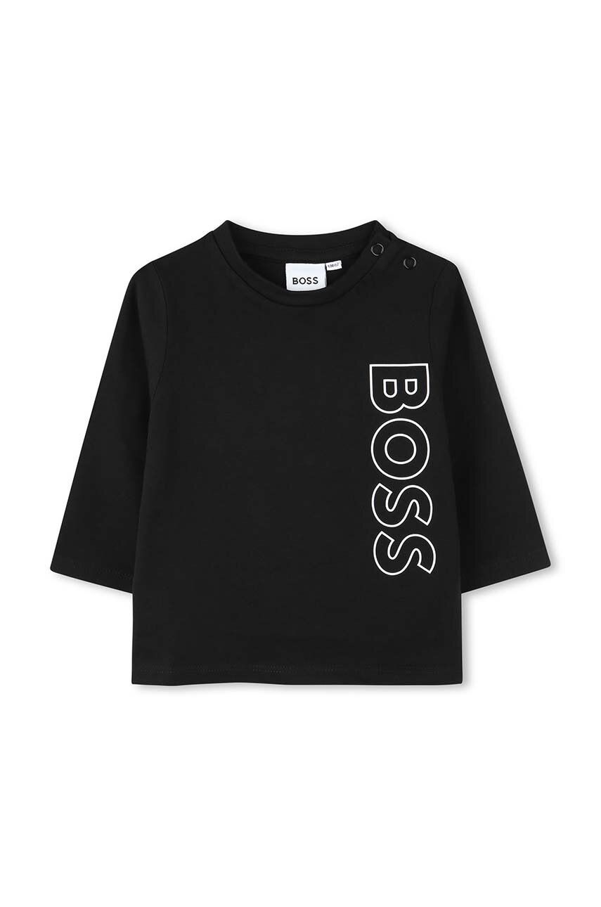 BOSS longsleeve din bumbac pentru bebeluși culoarea negru, cu imprimeu, J51293