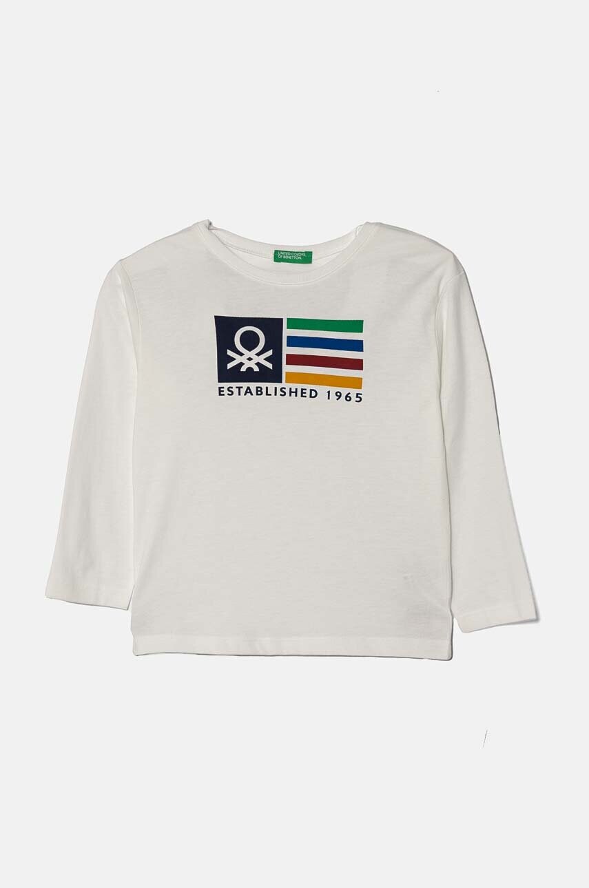 United Colors of Benetton longsleeve din bumbac pentru copii culoarea alb, cu imprimeu, 3I1XG10F2