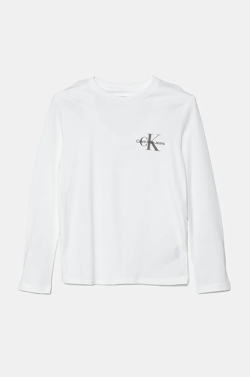 Levně Dětské tričko s dlouhým rukávem Calvin Klein Jeans bílá barva, s potiskem, IU0IU00677