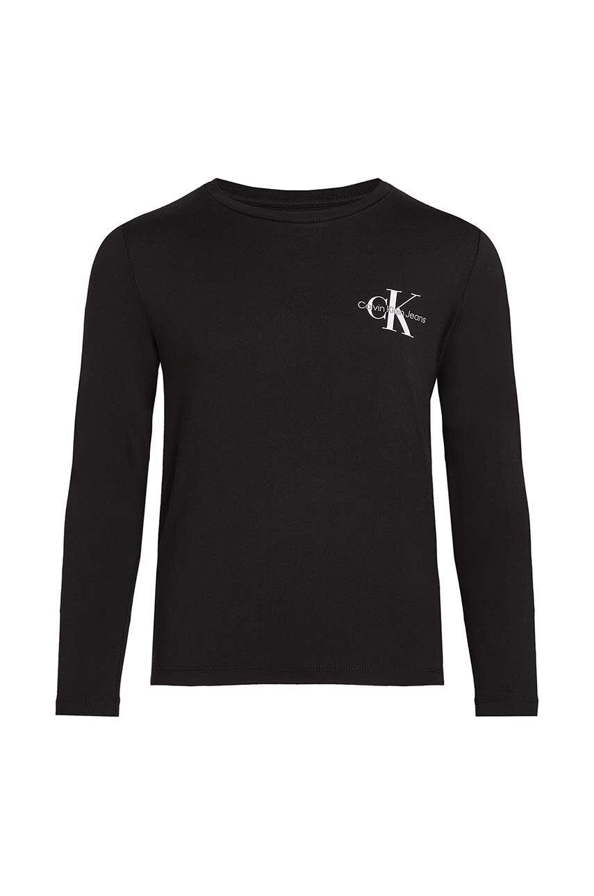 Дитячий лонгслів Calvin Klein Jeans колір чорний з принтом IU0IU00677