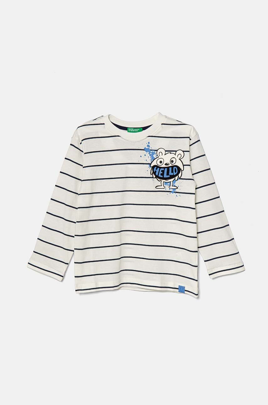 

Памучна блуза с дълги ръкави United Colors of Benetton в бяло с десен 3KUYG10FD, Бял