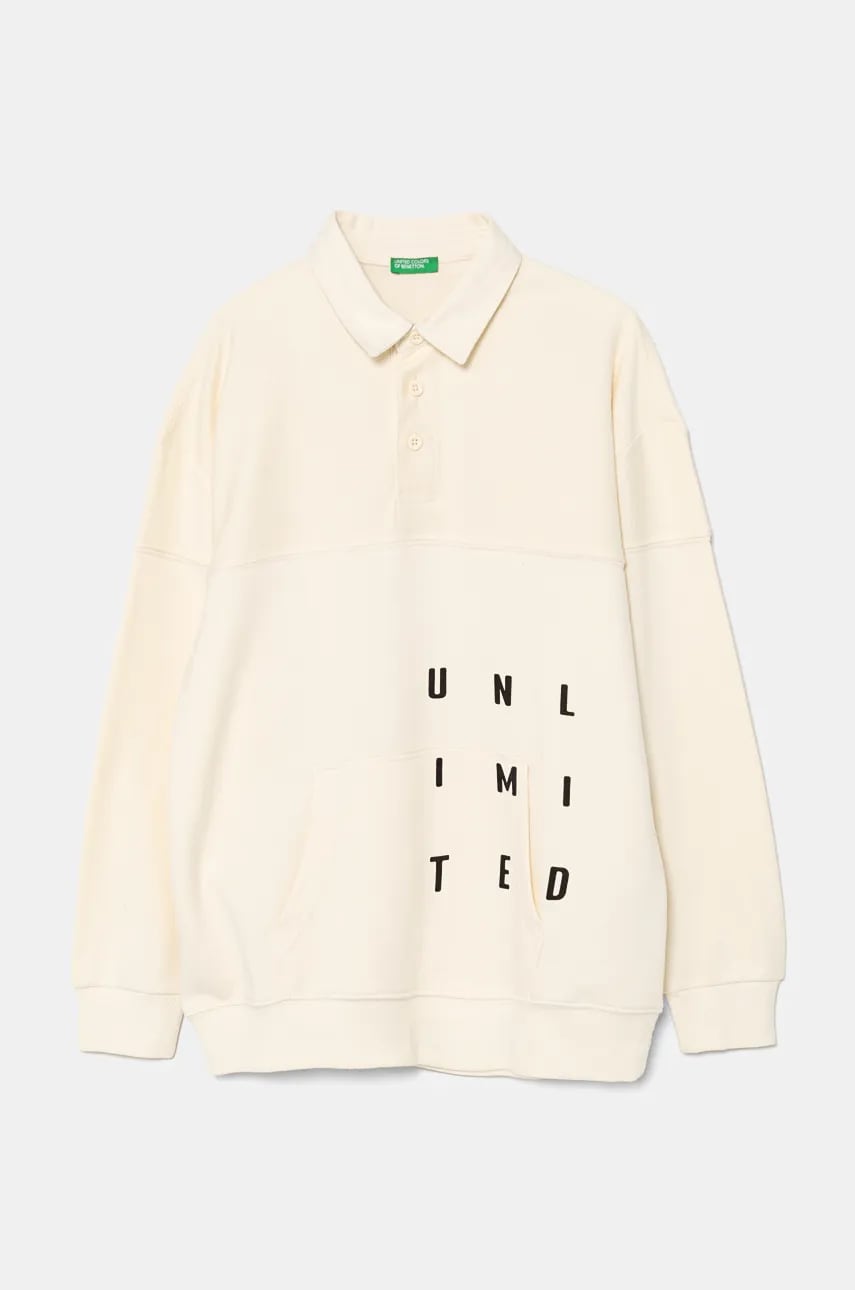 United Colors of Benetton bluza copii culoarea bej, cu imprimeu, 3WNCC301O
